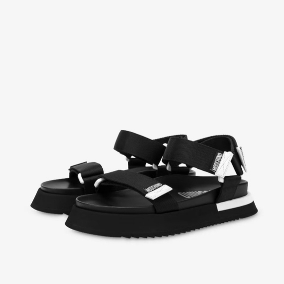 🛑SOLD- Authentic Moschino Womens Black Logo Strap Platform Sandals Size 40 US10 - Picture 2 of 8